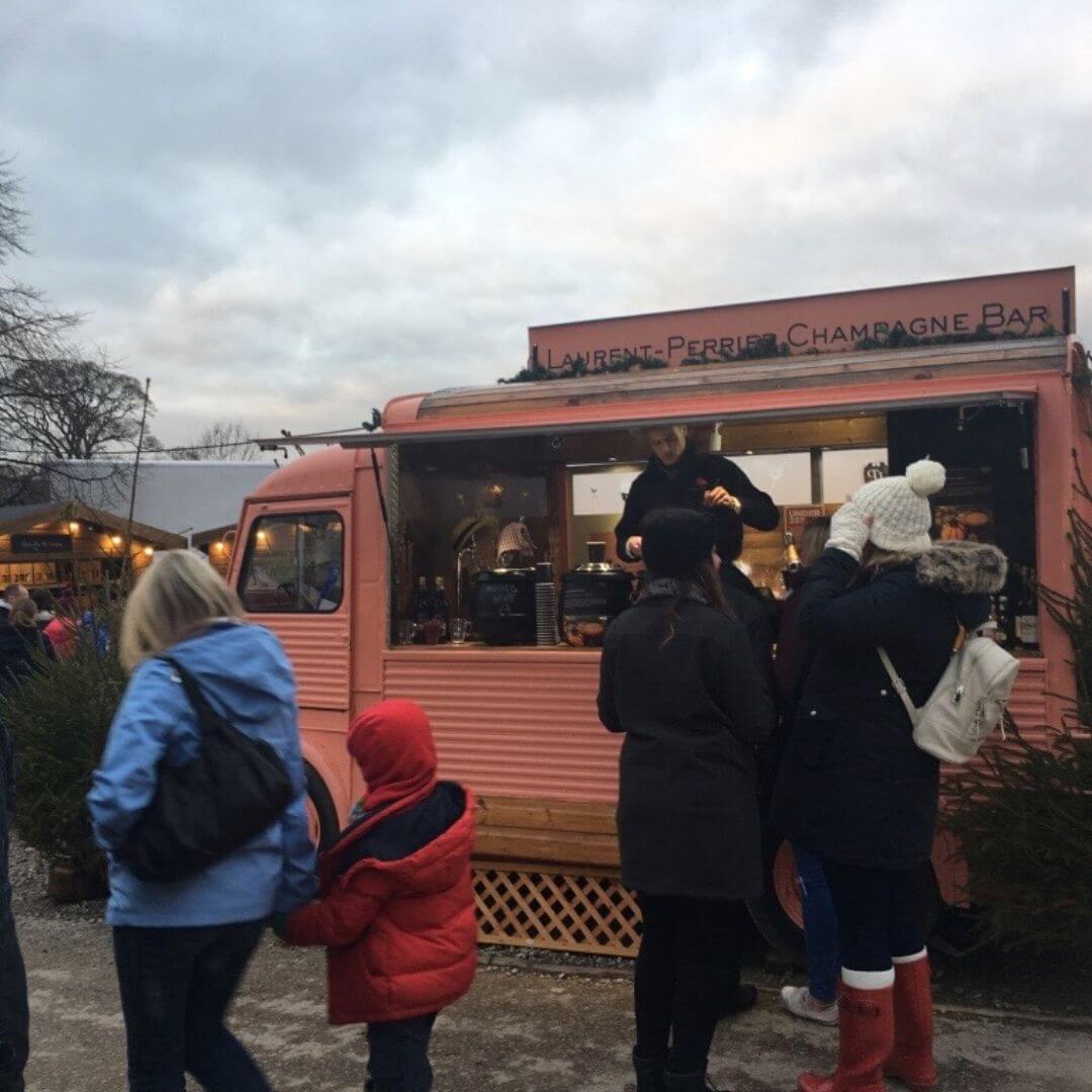 champagne bar at Chatsworth christmas market