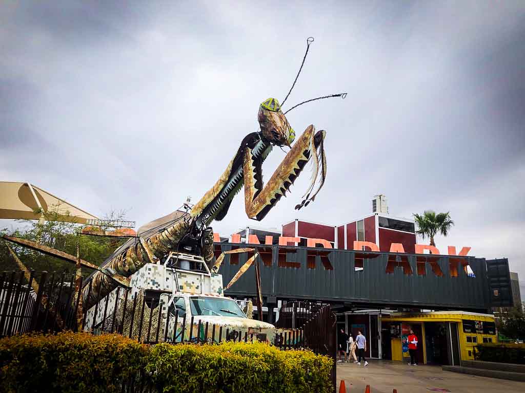 Huge mantis statue outside the container park in downtown las vegas