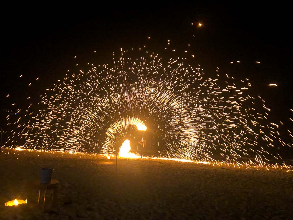 fire show on bophut beach, koh samui